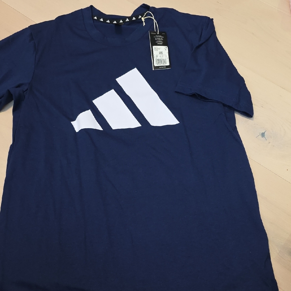Adidas Men's Navy Blue Tee with White Logo